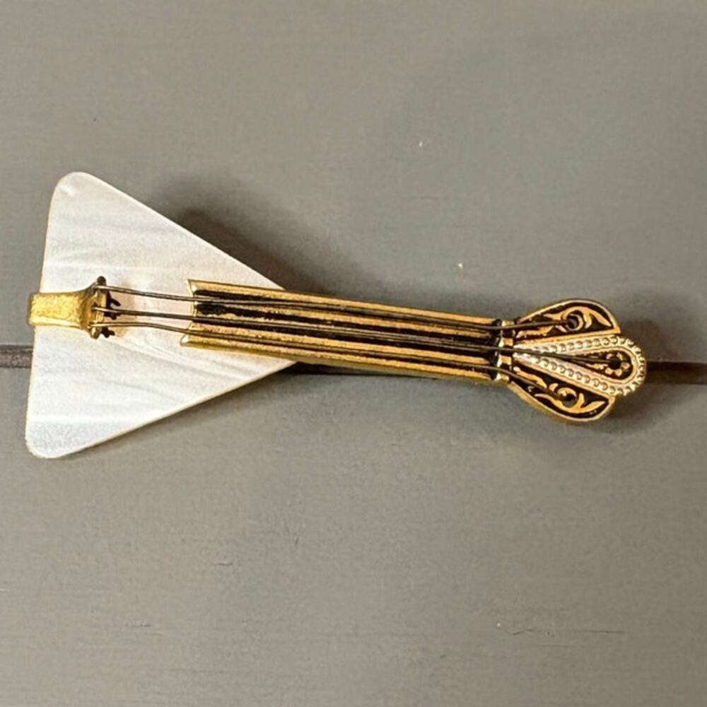 Vintage Balalaika Brooch Carved Mother of Pearl